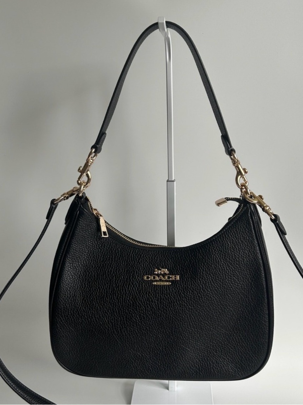 Coach Black Pebbled Leather Shoulder Bag with Gold Hardware